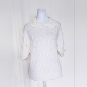 College Point Short Sleeve Collared Sweater White Womens Medium Vintage